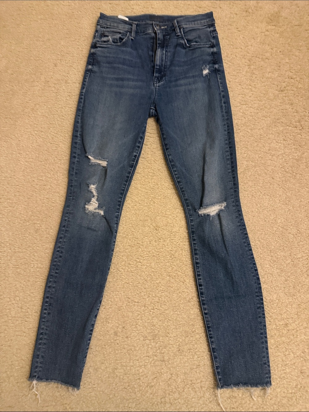 MOTHER Skinny Distressed Jeans - Blue